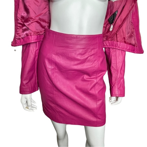 Vintage 80s 90s wilsons leather pink jacket skirt set size M - Picture 9 of 9